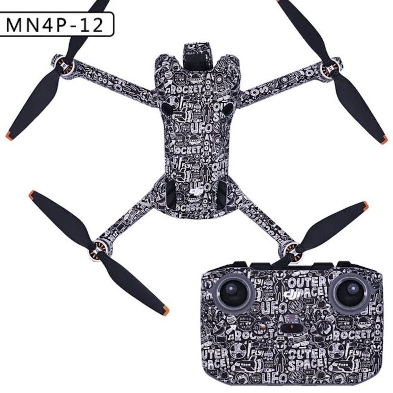 Autocollant Pellicola adesiva di protezione impermeabile in PVC drone DJI Mini 4 Pro DJI RC N2 graffiti nero bianco