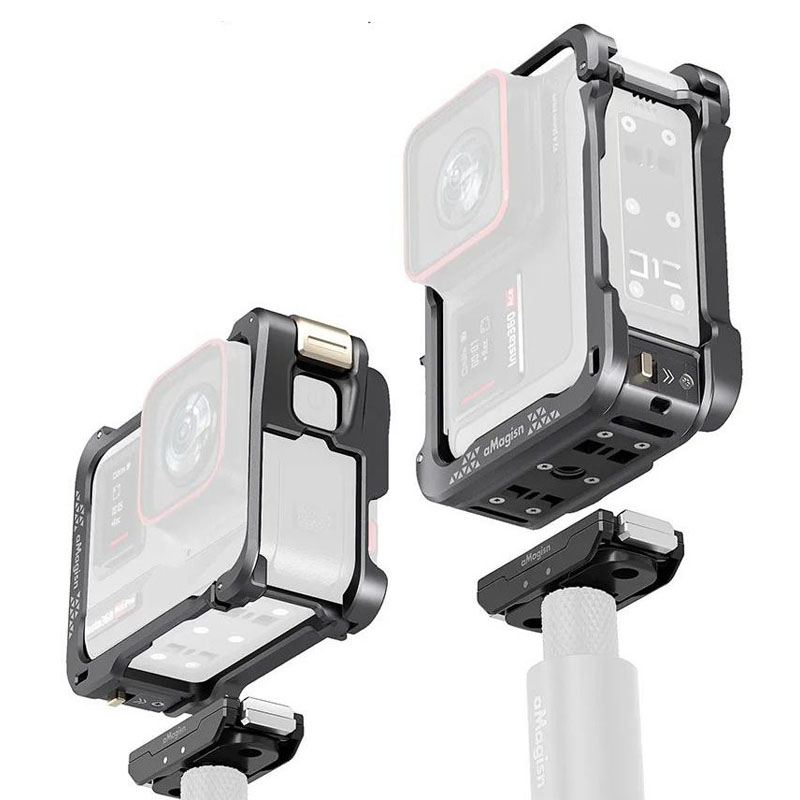 ZLiT Cage De Protection Et Support Magnétique Pour Insta360 Ace / Ace Pro - Alliage Alu + Ventouse - Silicone Objectif Inclus
