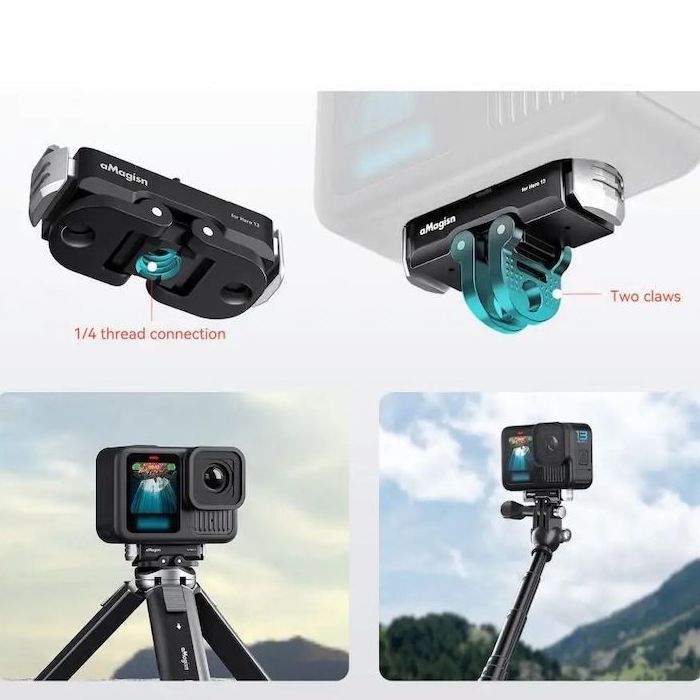 Higatful Asiento De Repuesto Inferior De Metal Con Dedos Plegables Compatibles Con GoPro Hero 13, 12, 11, 10, 9, 8, Cámara De Acción, Adaptador De Repuesto Para Soporte Magnético GoPro