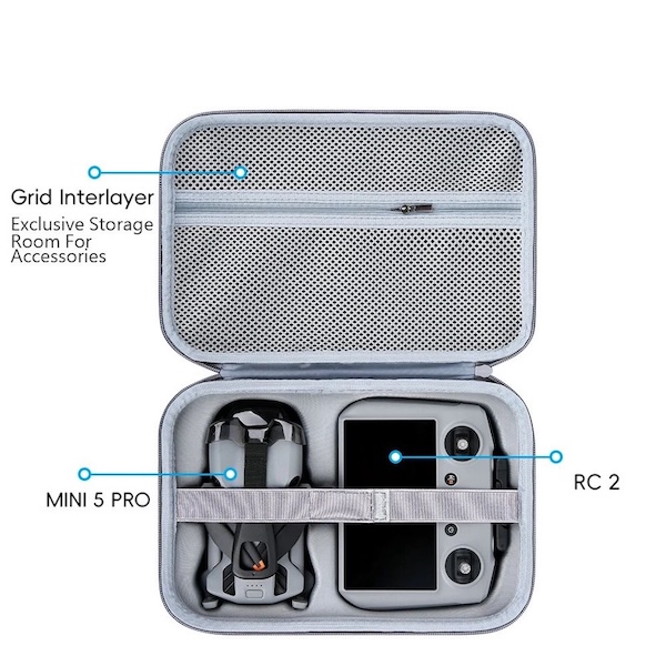 Sac De Transport Pour DJI Mini 5 Pro - Compatible Drone, Manette RC 2/RC-N3, 5 Batteries - Protection Anti-chocs, Bandoulière Incluse