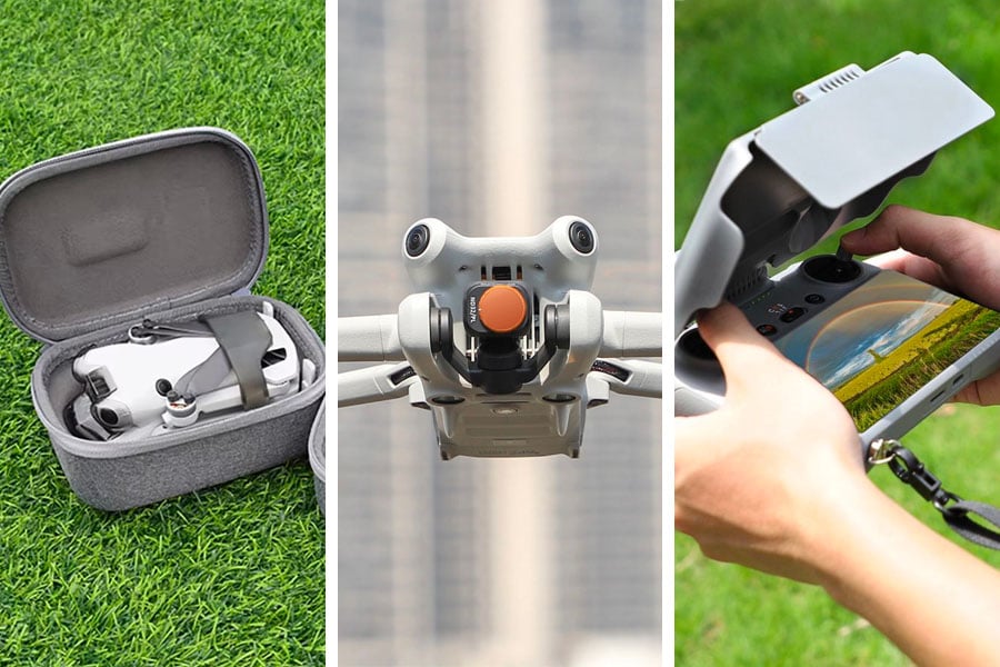 accessoires DJI Mini 4 Pro sac de transport drone et pare-soleil radiocommande