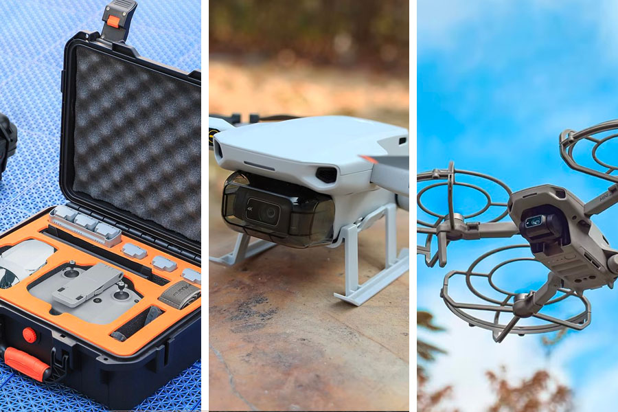 Accessoires indispensables DJI Mini 4K avec sac de transport, protections d’hélices et train d’atterrissage rehaussé