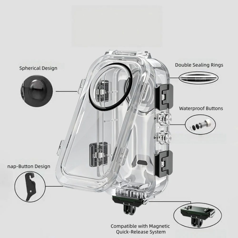 60m waterproof case with magnetic mount for Insta360 X6 4